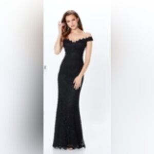 Lulus Dark Navy Blue Lace mermaid bottom long prom wedding event gown size small